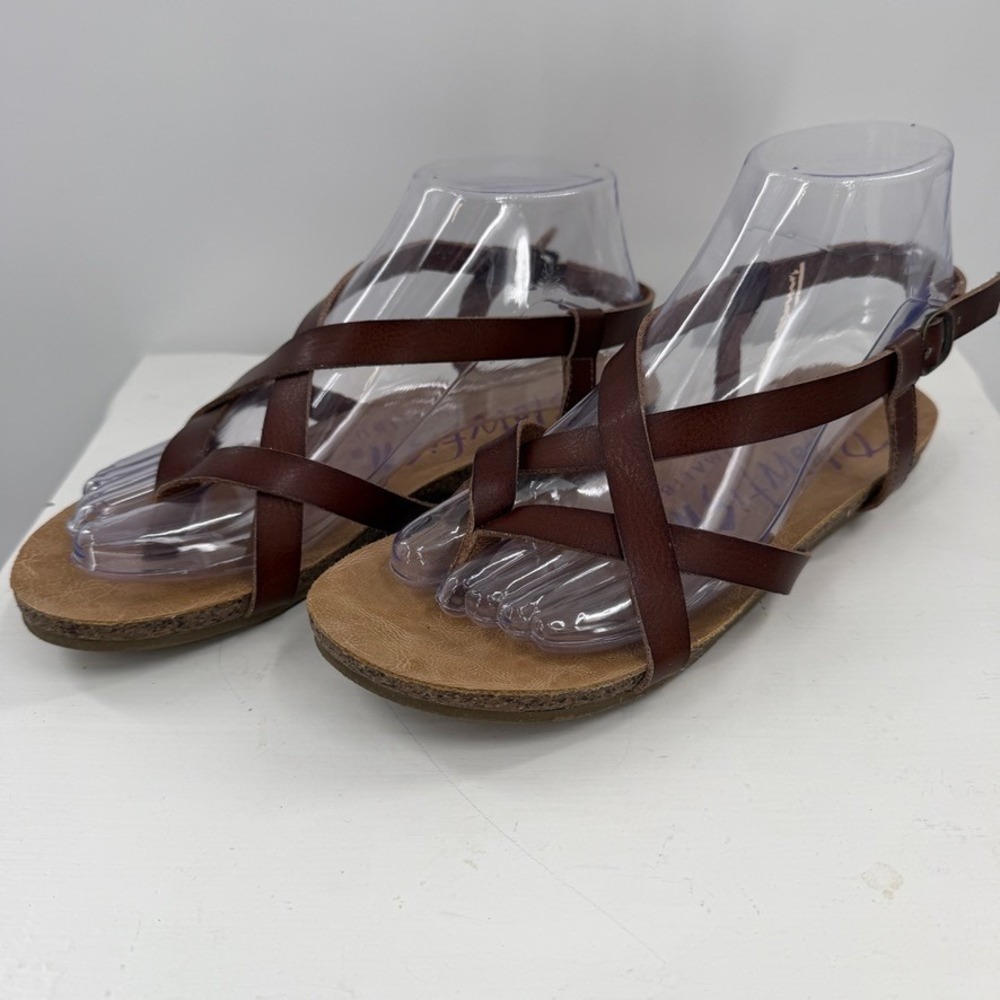 Blowfish Malibu Sandals Womens 6.5 Brown Strappy Buckle Flat Summer Boho